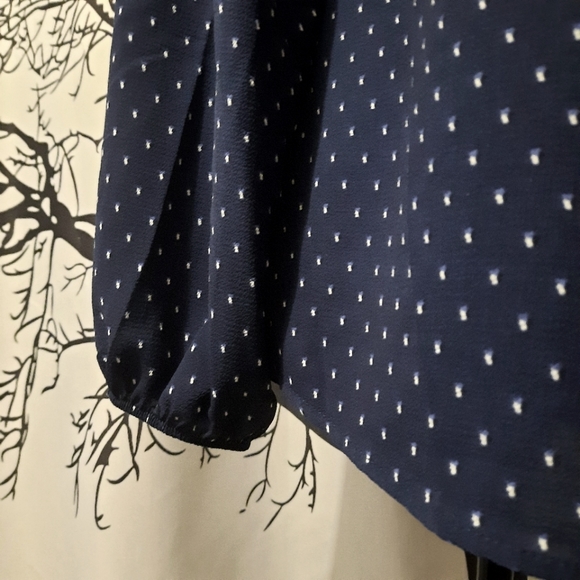 H.I.P. Polkadot Gypsy Off Shoulder Navy Blue Dress Shirt - Picture 3 of 7